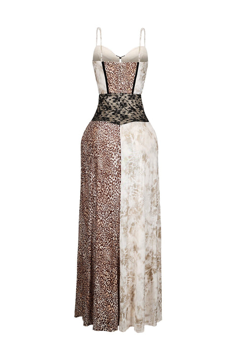 Ferolace Animal Mixed Bustier Maxi Dress